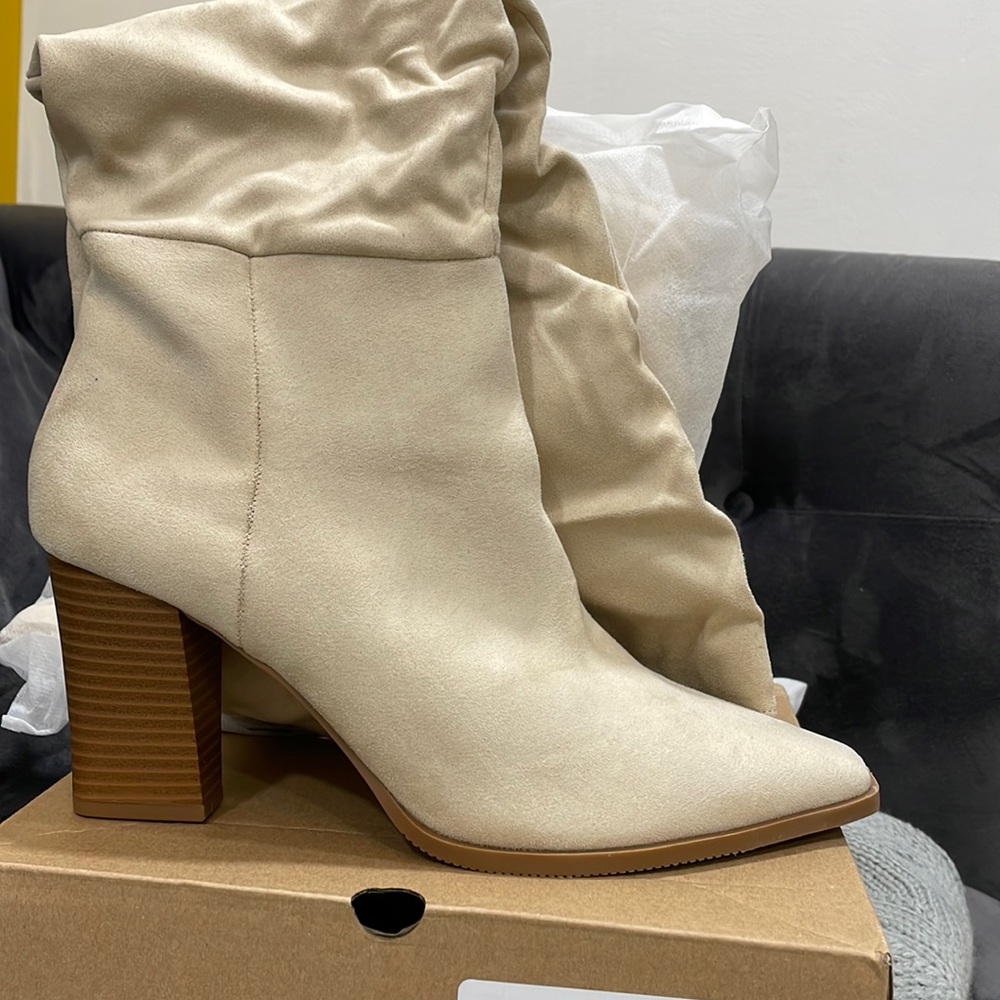 Piepiebuy. Womens Faux Suede Knee. Chunky heels side zipper Booties